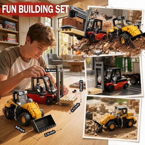 Mavo brix Loader Building Set and Forklift Truck Building Kit, 2-in-1 Set for Adults 14+, Ideal Gift, Home Office Decor, 680PCS