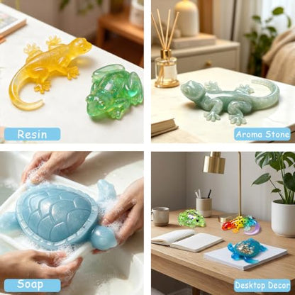 3D Animal Epoxy Resin Molds 3Pcs Silicone Turtle Frog Lizard Mold - color: Turtle Frog Lizard Resin Mold