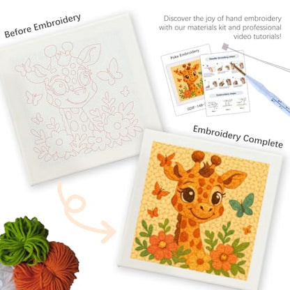 SDOYUNO Punch Needle Kit with Frame for Adults Beginners Kits 9.84 x 9.84 Inch Embroidery Starter Kits Punch Needle Kit with Giraffe Pattern, Threader, Yarns, Rug Punch, DIY Craft Kits (Cyan) - color: cyan