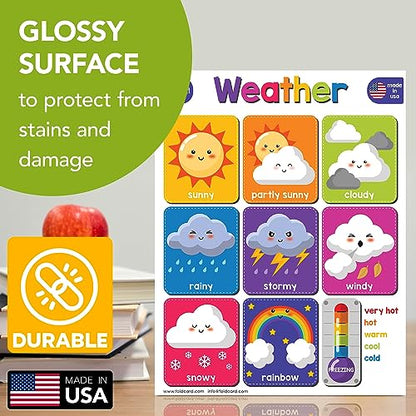 FoldCard Weather Chart Educational Poster 8.5x11 5pk - color: Weather and Temperature