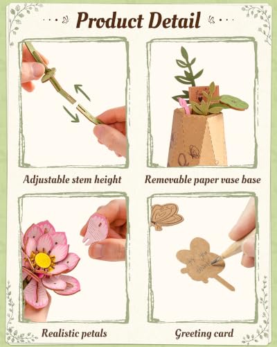 3D Flower Wooden Puzzle for Adults-Pink Lotus, DIY Wooden Flowers - style: TW - Lotus