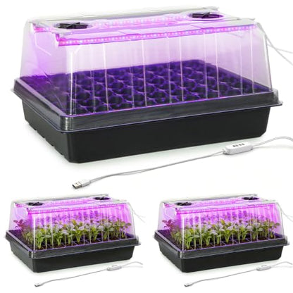 3-Pack Seed Starter Trays with Grow Lights, 5" Tall Humidity Dome & 54-Cell - size: 3p Trays+Domes+54 Cells+Lights
