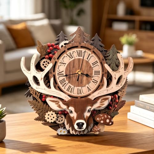3D Wooden Puzzle for Adults - Forest Deer Clock - color: Forest Deer