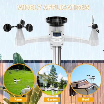 Urageuxy WiFi Weather Station - 7-in-1 Wireless Smart Home Weather Stations with Rain Gauge and Wind Speed/Direction,Temperature, Humidity, Weather Forecast, UV/Light, Moon Phase and Alarm - color: Black