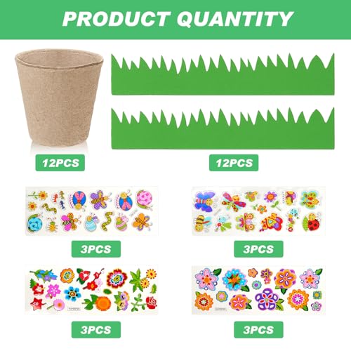 Jecery 12 Sets Garden Planting Kit DIY Foam Pots for Plants with Stickers