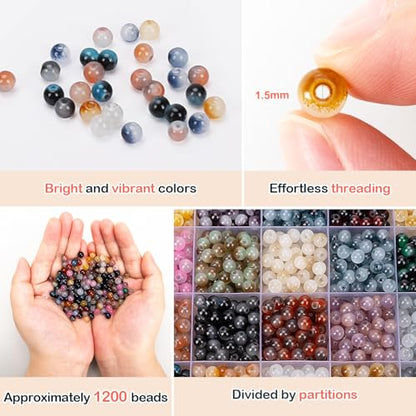 XSEINO About 1200+ pcs 6mm Glass Beads Bracelet Making Kit Black and White - color: BlackWhite Bi-Color Fusion Series