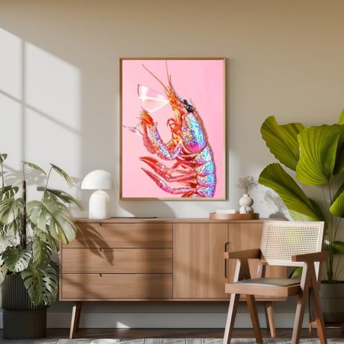5D Pink Lobster Cocktail Diamond Art kits for Adults Beginners 12x16in - color: KM939-1