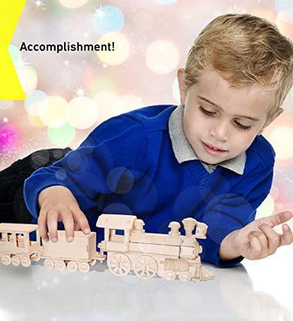 Puzzled 3D Puzzle Train Wood Craft Construction Model Kit, 233 Pieces Pack
