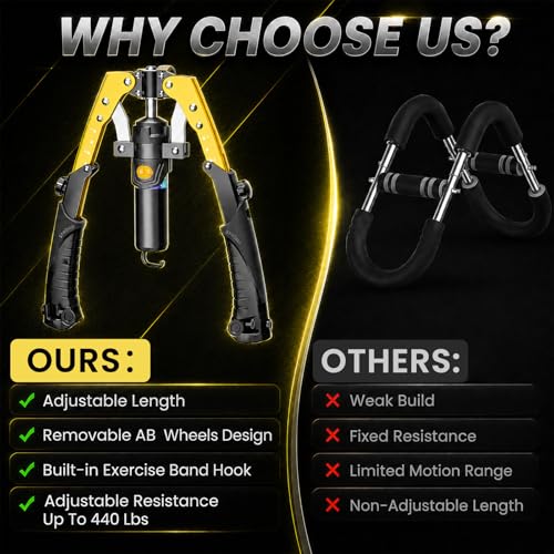 Twister Arm Trainer, 3 in 1 Hydraulic Power Chest Workout Equipment with Ab Roller Wheels and Hooks, Adjustable 22-440lbs Arm Trainer for Men Women, Home Gym Equipment for Full Body Strength Training - color: yellow