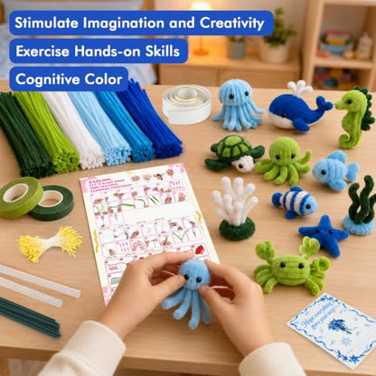 Anyeve Pipe Cleaners Flower Kit, 600 PCS Pipe Cleaners Craft for 6 Color, Easy to Bend and Fold, with a High Plush Density, Has Hot Melt Glue,Sturdy and Durable, for DIY Crafts and Bouquet Making - color: 600PCS-Blue