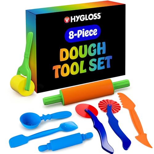 Hygloss Dough Tools 8 Pc Set, Cutters, Rollers and Rolling Pins for Kids - color: Tools (8 Pcs.)
