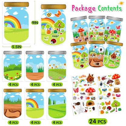 LINAYE 24 Sheets Insect Stickers with Jar Scenes, Make Your Own Bug Jar Stickers, Spring Crafts Activities for Kids Spring Party Decorations Supplies for Kids - style: Bugs Jar 24 Sheets