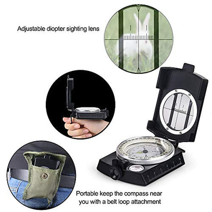 COSTIN Multifunctional Compass, Metal Military Waterproof High Accuracy Compass with Map Measurer, Distance Calculator,Bubble Level Perfect for Outdoor Activities, Matte Black - size: 1 Count (Pack of 2)