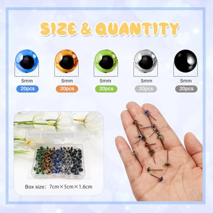 TOAOB 100pcs 5mm Glass Eyes Kits Mixed Colors for Crafts Needle Felting Decoys Sewing - size: 5mm