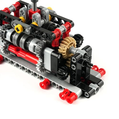 MOC Vehicle Powertrain Bundle – 6-Speed Manual Transmission with Differential & Drive Motor Set, DIY Mechanical Building Block Kit for Cars, STEM Engineering Projects (3PCS Set)