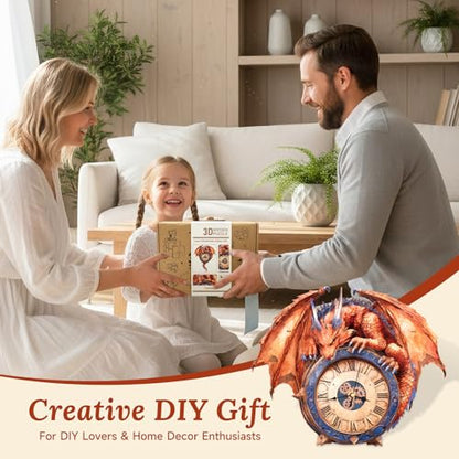 3D Wooden Puzzle for Adults - Fiery Dragon Clock - color: Fiery Dragon