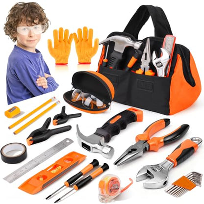 Basytodio 27-Piece Kids Tool Set Real with Storage Tool Bag for Ages 6+