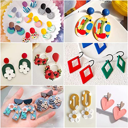 Polymer Clay Earring Making Kit- 30 Clay Earring Cutters, 24 Color Polymer Clay, 8 Circle Cutters, Rollers, B7000 Glue, 640 PCS Earrings Making Tools Accessories for Jewelry DIY (Instructions Include)