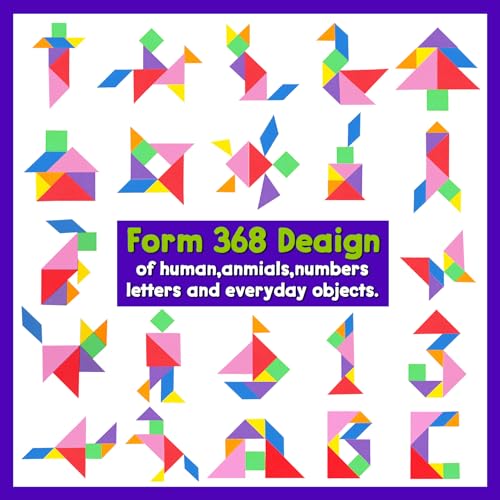 Travel Tangram Puzzle with 2 Sets Magnetic Pieces & 368 Patterns, Montessori STEM Airplane & Quiet Car Ride Games, Educational Brain Teaser Toy Gift for Kids Ages 4-8