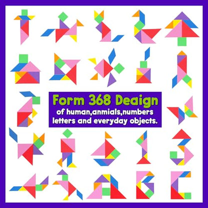 Travel Tangram Puzzle with 2 Sets Magnetic Pieces & 368 Patterns, Montessori STEM Airplane & Quiet Car Ride Games, Educational Brain Teaser Toy Gift for Kids Ages 4-8
