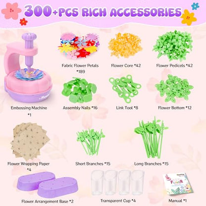 GirlsHome 300+PCS Fabric Flower Bouquets Toys, DIY Flower Craft Kits - color: Purple Pink