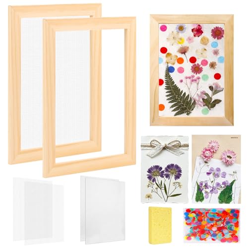 Aboofx Paper Making Kit, A6 Small Size Paper Making Screen Frame Kit, Wooden Mold and Deckle with Mesh, Absorbent Papers, Sponge and Confetti, DIY Handmade Papermaking Supplies Gift for Craft Lovers - size: A6