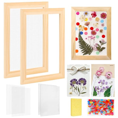 Aboofx Paper Making Kit, A6 Small Size Paper Making Screen Frame Kit, Wooden Mold and Deckle with Mesh, Absorbent Papers, Sponge and Confetti, DIY Handmade Papermaking Supplies Gift for Craft Lovers - size: A6