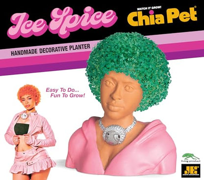 Chia Pet Ice Spice with Seed Pack and Drip Tray: Living Product Ice Spice Decorative Pottery Planter, Easy to Grow Indoor Live Plant, Novelty Gift, Home Décor Planting Kit, Perfect for Any Occasion - style: Ice Spice