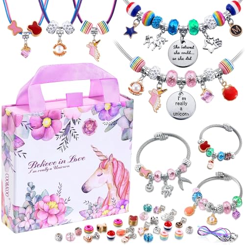 COO&KOO Charm Bracelet Making Kit, A Unicorn Girls Toy that Inspires Creativity and Imagination, Crafts for Girls Ages 8-12 with Jewelry Making Kit Perfect Gifts for 6 7 8 9 10 Girl Self-Expression!