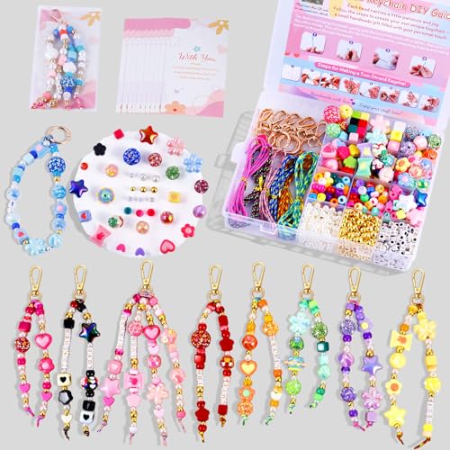 Wurosi Acrylic 865PCS Beaded Keychain Making Kit,DIY Bag Charm Kit - color: 865 Pcs Colorful Bead Kit