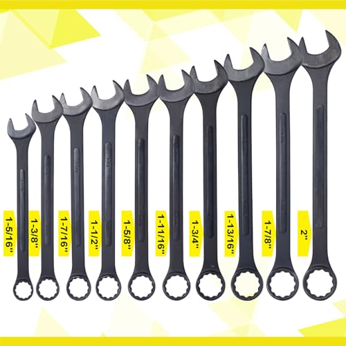 SAE Jumbo Combination Wrench Set, Extra Large 10 Piece 1-5/16'' to 2'' Open-End Wrench Set for Large Vehicles, Black Oxide Finish - color: Sae - 10 Piece