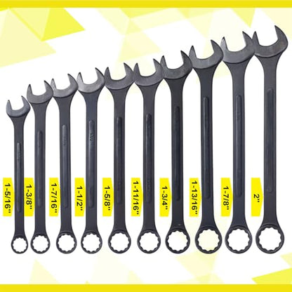 SAE Jumbo Combination Wrench Set, Extra Large 10 Piece 1-5/16'' to 2'' Open-End Wrench Set for Large Vehicles, Black Oxide Finish - color: Sae - 10 Piece