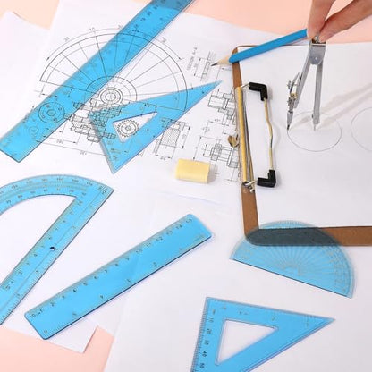 Zonon 7 Pcs Geometry Set with Drawing Compas, 6&4 Inch Protractors, Blue - color: Blue