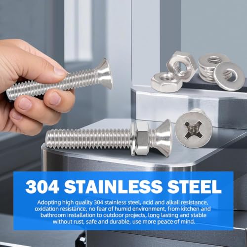 390PCS Machine Screw nut Bolt Combination kit, Phillips Flat Head Combination 304 Stainless Steel Bolt nut Flat Washer with Packaging， # 6 (3/8 inch, 1/2 inch, 5/8 inch, 3/4 inch) - size: 3.5 mm, style: Flat head machine screw