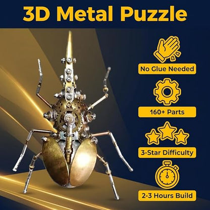 Steampunk Mechanical Rhinoceros Beetle Insect 3D Metal Puzzle Model Kits 160+ Parts 2-3 Hours Build Cool Desk Decor Christmas & Birthday Gift for Men Adults Father (Aristolochia) - style: Aristolochia