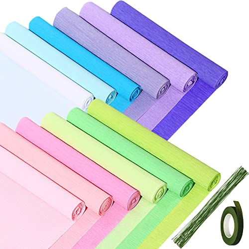 Chrisfall 12 Rolls Crepe Paper Streamers, 8 Feet X 10 Inch, Light Colors - color: Light Colors