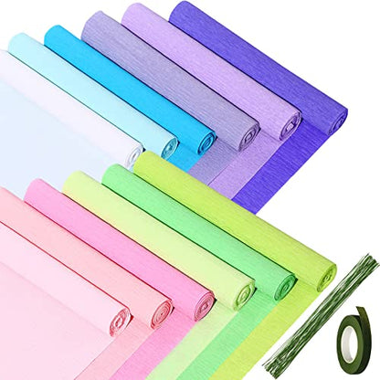 Chrisfall 12 Rolls Crepe Paper Streamers, 8 Feet X 10 Inch, Light Colors - color: Light Colors