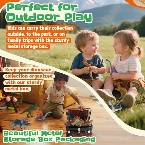 Zippytots Dinosaur Toys for Kids 3-5-7-14 Realistic Plastic Dinosaur Figures with Metal Storage Box & Learning Booklet - Educational Dino Figure Toys for Boys Girls Toddlers - style: 14pc-Medium-MetalBox