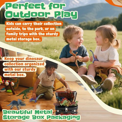 Zippytots Dinosaur Toys for Kids 3-5-7-14 Realistic Plastic Dinosaur Figures with Metal Storage Box & Learning Booklet - Educational Dino Figure Toys for Boys Girls Toddlers - style: 14pc-Medium-MetalBox