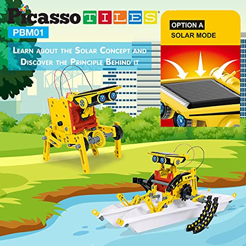 PicassoTiles 12-in-1 Solar Powered Transform Robot Set STEM Kids Educational Learning Engineering Building Toy Creative Unique Transformation Energy Science Experiment DIY Kit Boy Girl Age 8+ PBM01 - color: 12-in-1 Transformation
