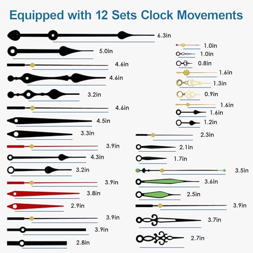 9PCS High Torque Long Shaft Clock Mechanism with 12 Pairs Clock Hands