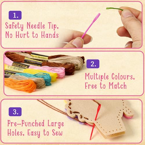 Toylink DIY Sewing Kit for Kids Ages 4-12, 12 Dessert Felt Craft Kit with Pre-Punched Holes, Blunt Plastic Needles, Cotton Stuffing - First Sewing Kit STEM Learning Toys for Girls Boys Birthday Gift - style: Dessert 2