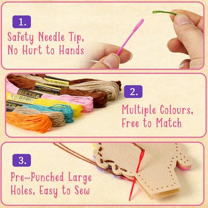 Toylink DIY Sewing Kit for Kids Ages 4-12, 12 Dessert Felt Craft Kit with Pre-Punched Holes, Blunt Plastic Needles, Cotton Stuffing - First Sewing Kit STEM Learning Toys for Girls Boys Birthday Gift - style: Dessert 2