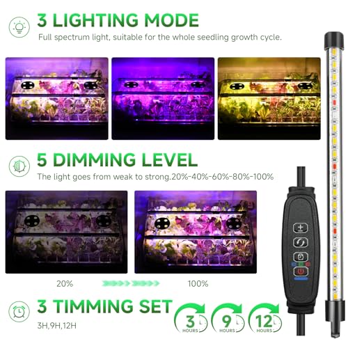 Adawook Self-Watering Seed Starter Tray with Grow Lights, Seed Starter Kit, Full Spectrum Grow Light for Seed Starting, Timing Set, Germination Tray Grow Kits with High Humidity Domes