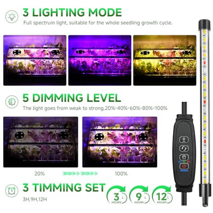 Adawook Self-Watering Seed Starter Tray with Grow Lights, Seed Starter Kit, Full Spectrum Grow Light for Seed Starting, Timing Set, Germination Tray Grow Kits with High Humidity Domes
