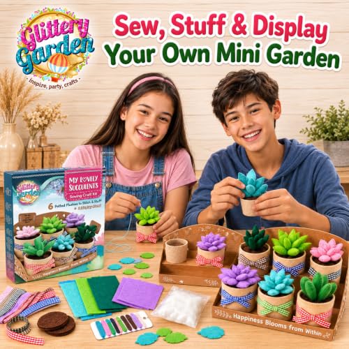 Glittery Garden Felt Succulent Craft Kit. Sewing Project to Make 6 Plushies - style: Succulent Sewing Craft Kit