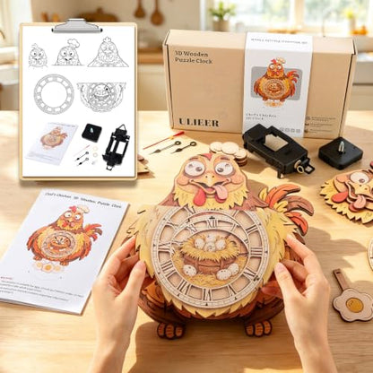 3D Puzzles for Adults Chef Chicken Clock Crafts for Adults - color: Chef Chicken