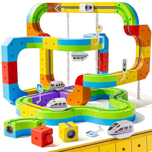 Electric Train Set, 3D Cube Track-DIY Rail Cube Block Kit - size: Master set+2 Cars