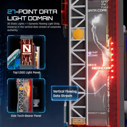 Lumibricks Cyberpunk Neon-Tech-Tower Lighting Building Bricks Set, 2227pcs