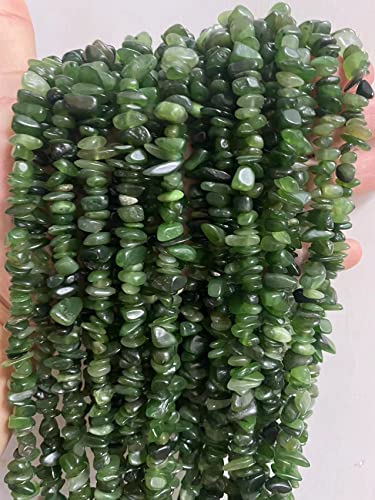 7-8mm Natural Green Canada Jade Gemstone Chips Healing Gravel Bracelets Necklace Kit Irregular Tumble Stone Beads DIY Crafts Design Jewelry Making 32" - color: Green Canada Jade